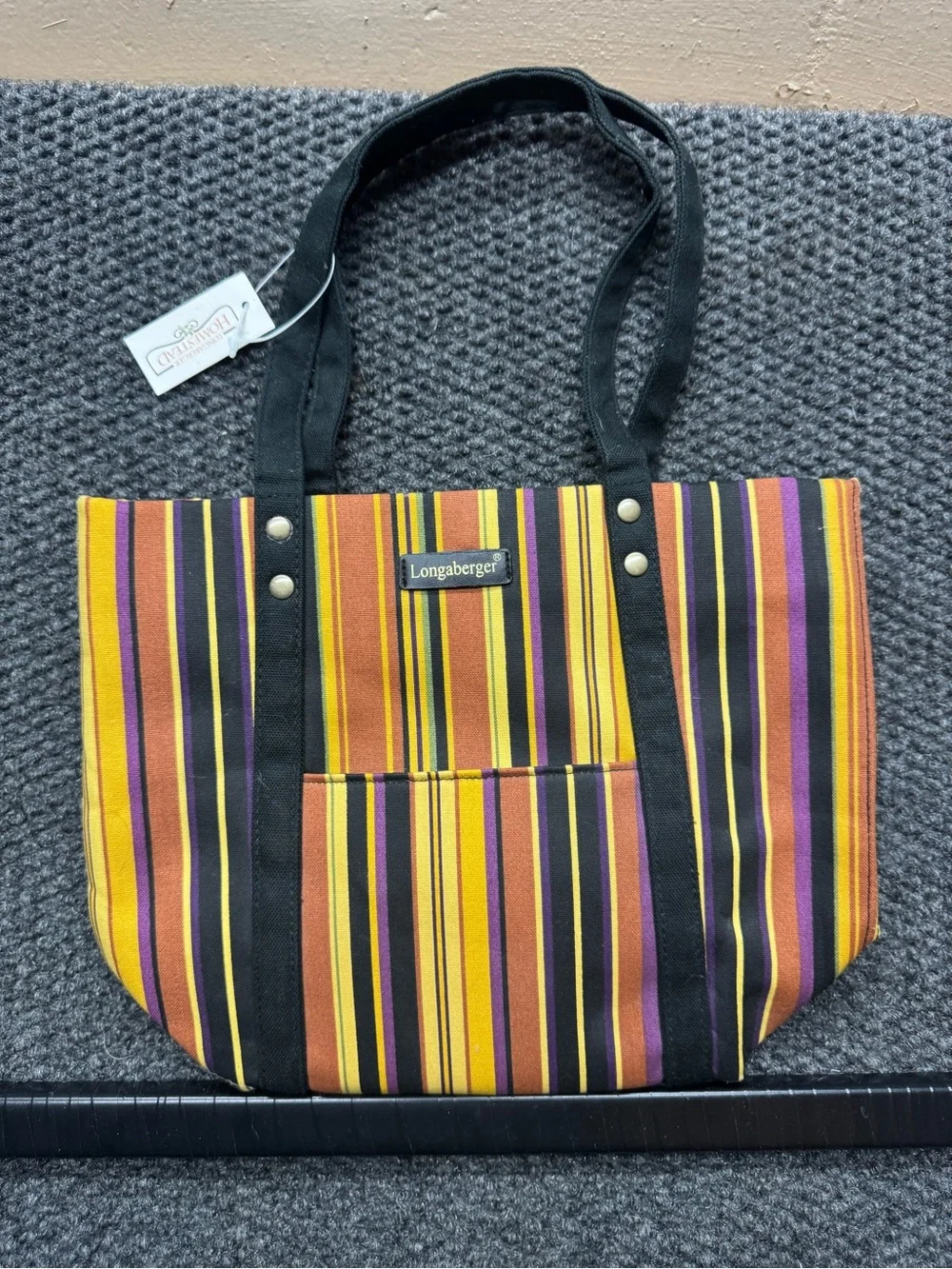 Longaberger Striped Tote in Yellow, Black, Brown & Purple